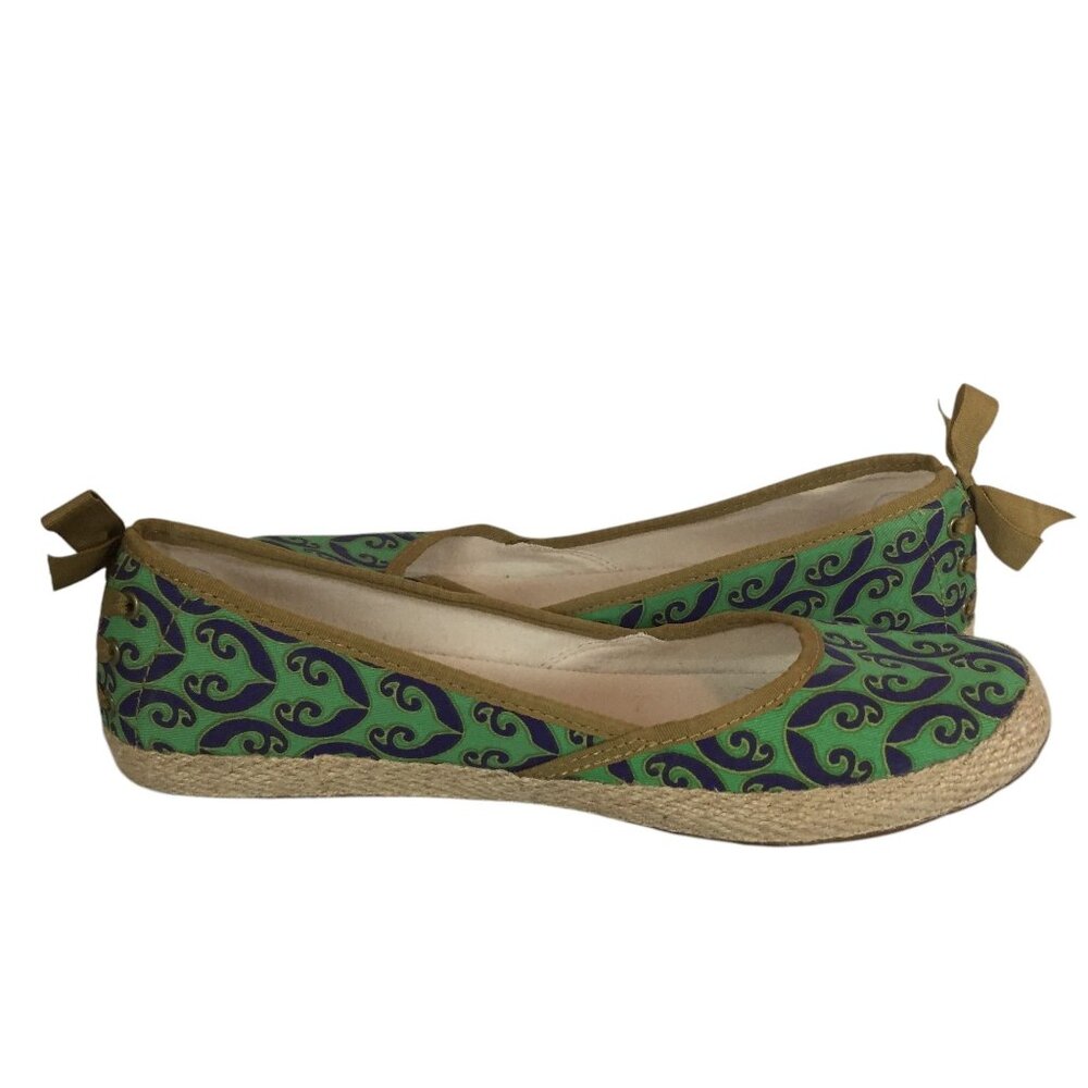 UGG Australia Womens 8.5/39.5 Espadrille Flats Green Navy Pattern Canvas Slip-On - Picture 4 of 8